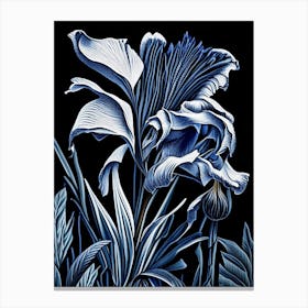 Blue Flag Iris Wildflower Linocut Canvas Print