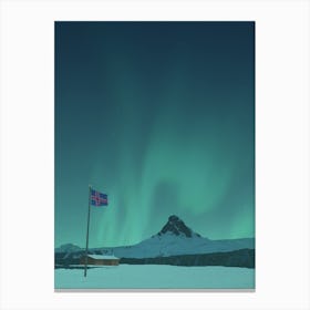 Iceland Aurora Borealis Flagpole Canvas Print
