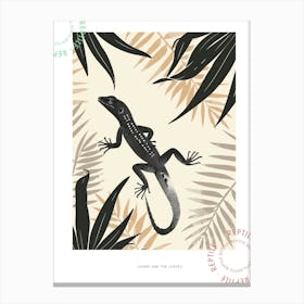 Lizard And The Leaves Black Block Colour Poster Canvas Print