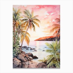 Watercolor Painting Of Anse Cocos, La Digue Seychelles 2 Canvas Print
