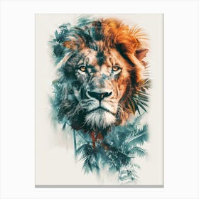 Double Exposure Realistic Lion With Jungle 29 Canvas Print