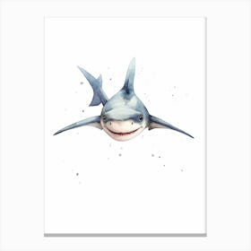 Cartoon Watercolour Great Hammerhead Shark Illustration 2 Canvas Print