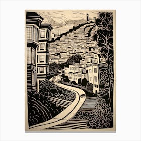 Lombard Street San Francisco Linocut Illustration Style 3 Canvas Print