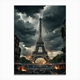 Eiffel Tower Stormy Thunder Canvas Print