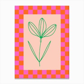 Modern Checkered Flower Poster Pink & Green 10 Canvas Print