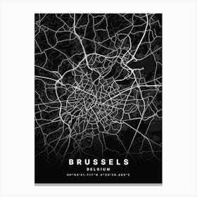 Brussels Belgium Black Map Canvas Print