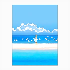 Girl Walking On The Beach Canvas Print