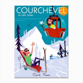 Courchevel Poster Teal & White Canvas Print