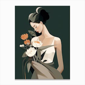 Bloom Body Art Woman Flowers Green Tones Canvas Print