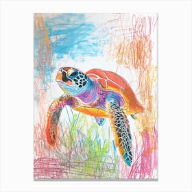 Sea Turtle With Marine Plants Scribble 3 Canvas Print