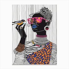 African Woman With Bird 5 Canvas Print