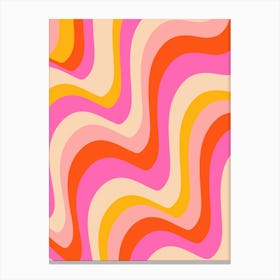 Retro Bright Pink Red and Yellow Wavy Curvy Lines Canvas Print