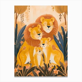 African Lion Family Bonding Illustration 4 Canvas Print