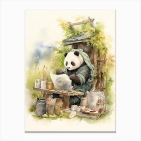 Panda Art Knitting Watercolour 1 Canvas Print