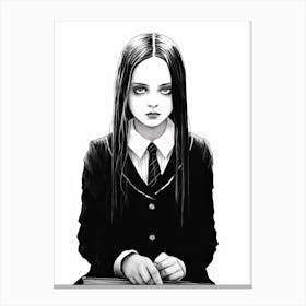 Portrait Of Wednesday Addams World Line Art 3 Fan Art Canvas Print