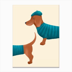 Cute Blue Brown Sausage Dog Dachshund Canvas Print