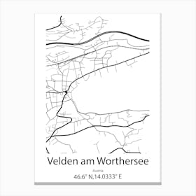 Velden Am Worthersee,Austria Minimalist Map Canvas Print