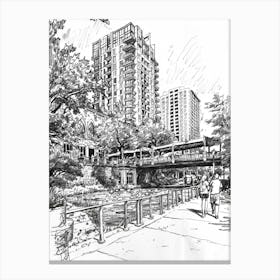 Red River Cultural District Austin Texas Black And White Drawing 2 Canvas Print