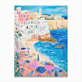Polignano A Mare, Puglia   Italy Beach Club Lido Watercolour 4 Canvas Print