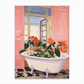 A Bathtube Full Hibiscus In A Bathroom 2 Canvas Print