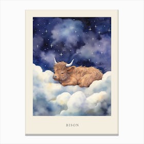 Baby Bison 3 Sleeping In The Clouds Nursery Poster Canvas Print