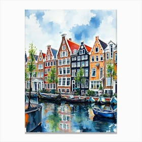 Watercolor Of Houses In Amsterdam Canvas Print