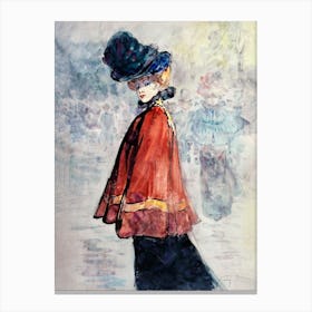 Elegant In Red Cape, Henry Somm Canvas Print