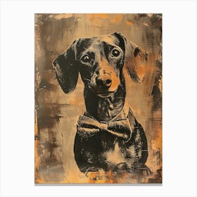 Retro Sepia Portrait Of A Dachshund In A Bow Tie Canvas Print