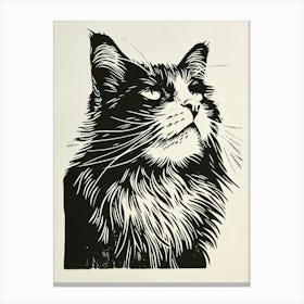 Norwegian Forest Cat Linocut Blockprint 4 Canvas Print