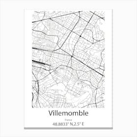 Villemomble,France Minimalist Map Canvas Print