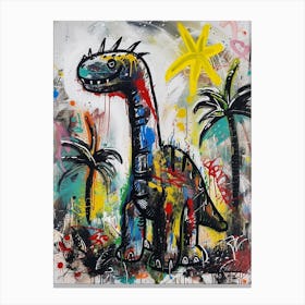 Dinosaur With Palm Trees Graffiti Inspired 1 Canvas Print