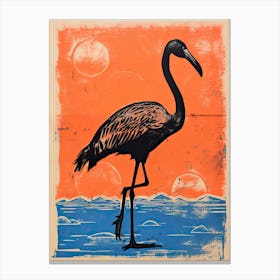 Flamingo, Woodblock Animal  Drawing 7 Canvas Print