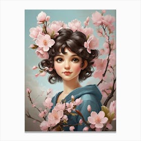 Asian Girl With Cherry Blossoms art print Canvas Print