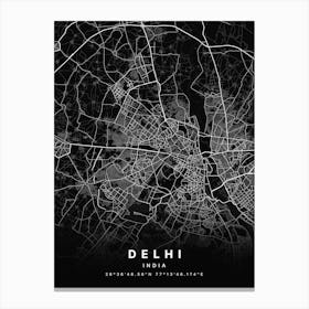 Delhi India Black Map Canvas Print