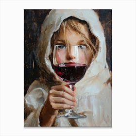 A Young Girl Wrapped In A Sheet Drinks Red Wine In A Glass 1 Canvas Print