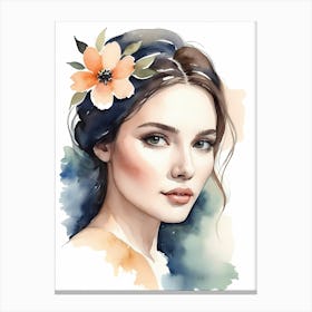 Floral Woman Portrait Watercolor Painting (15) Canvas Print