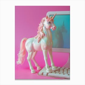 Toy Unicorn On The Computer Canvas Print