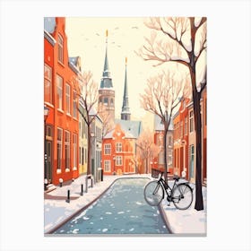 Vintage Winter Travel Illustration Copenhagen Denmark 4 Canvas Print