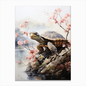Turtle, Japanese Brush Painting, Ukiyo E, Minimal 3 Canvas Print