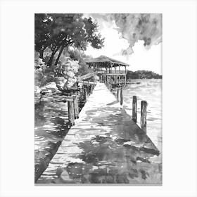 The Oasis On Lake Travis Austin Texas Black And White Watercolour 3 Canvas Print