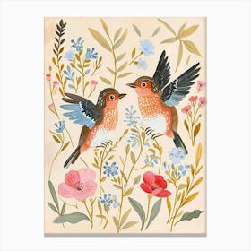 Folksy Floral Animal Drawing Bird 3 Canvas Print