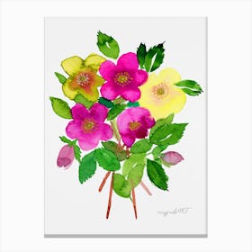 Hellebore Flowers Watercolor Artwork Canvas Print