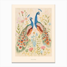 Folksy Floral Animal Drawing Peacock 2 Poster Canvas Print
