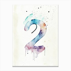 2, Number, Education Minimalist Watercolour 1 Canvas Print