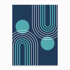 Mid Century Modern Geometric B29 In Navy Blue And Teal (Rainbow And Sun Abstract) 01 Canvas Print