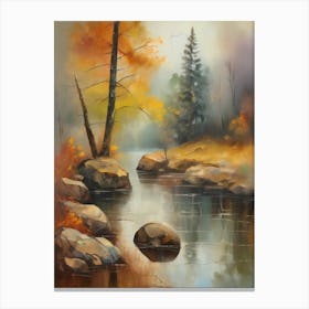 Forest Lake, Autumn Lake, Vintage Oil Painting, Farmhouse Wall Decorations, Antique Landscape, Vintage Landscape Oil Painting.6 Canvas Print