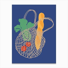 Food Illustration Grocery Bag Bread Veggies Preppy Contemporary Kitchen Canvas Print