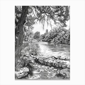Hamilton Pool Preserve Austin Texas Black And White Drawing 1 Canvas Print
