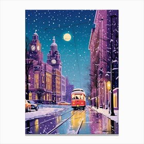 Winter Travel Night Illustration Liverpool United Kingdom 2 Canvas Print