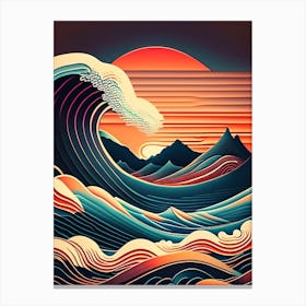 Waves Waterscape Retro Illustration 1 Canvas Print